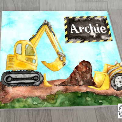children's towel & flannels in colourful digger and dinosaur design, great gift for kids. come personalised digger