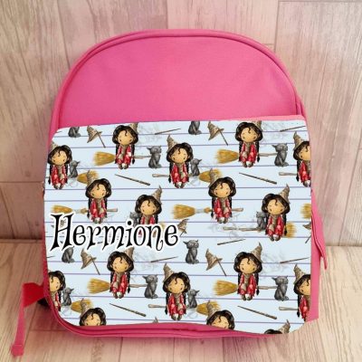 Blue or Pink Printed School Bag for girls boys days out personalized cute design with name and girl wizard design