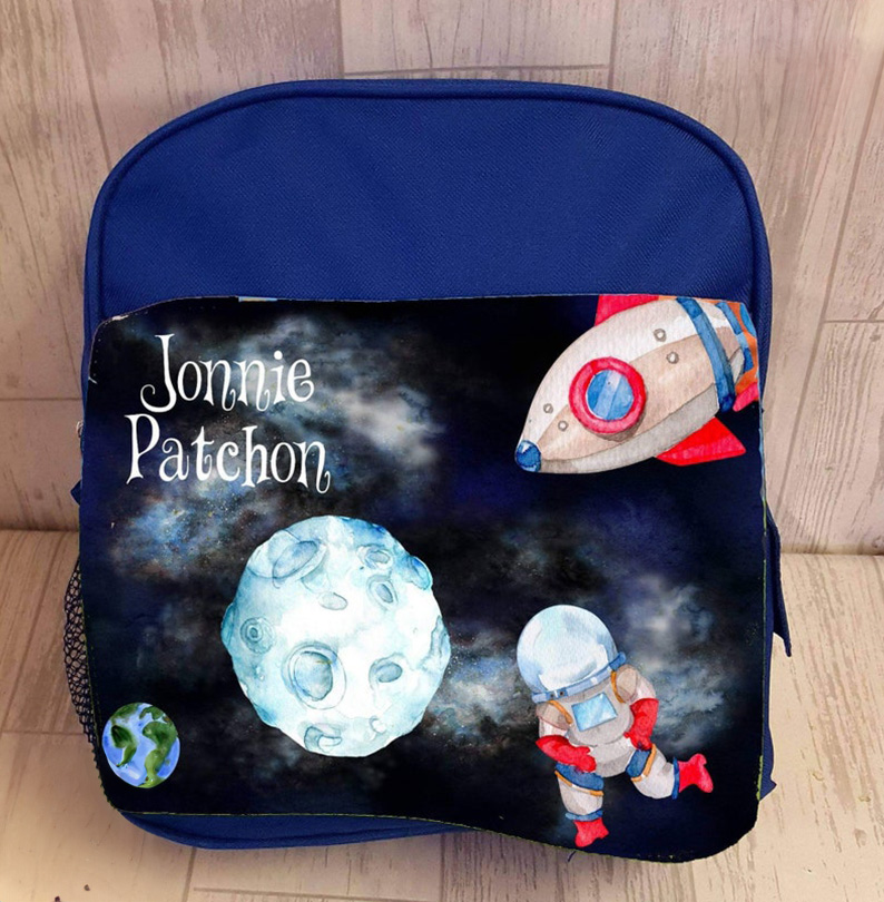 Blue or Pink Printed School Bag for girls boys days out personalized cute design with name and space design