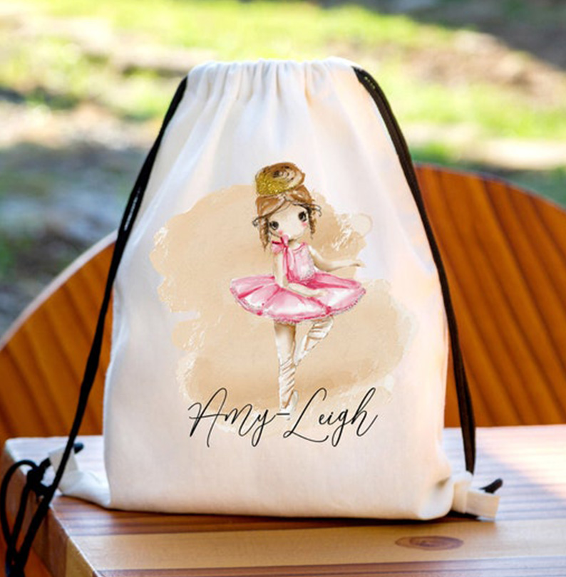 PE Printed Bag For School and Sports Clubs for boys and girls Personalised with cute ballerina