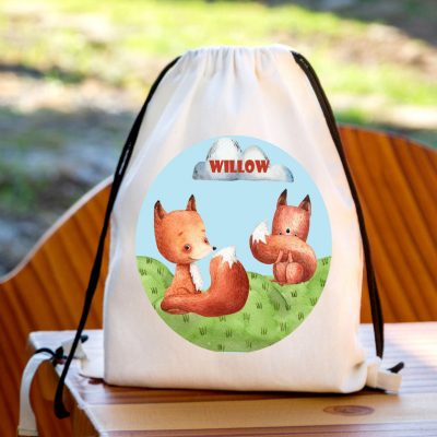 PE Printed Bag For School and Sports Clubs for boys and girls Personalised with cute foxes