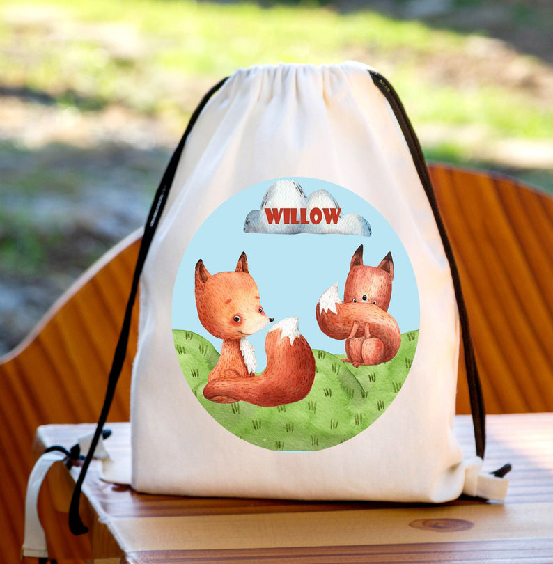 PE Printed Bag For School and Sports Clubs for boys and girls Personalised with cute foxes
