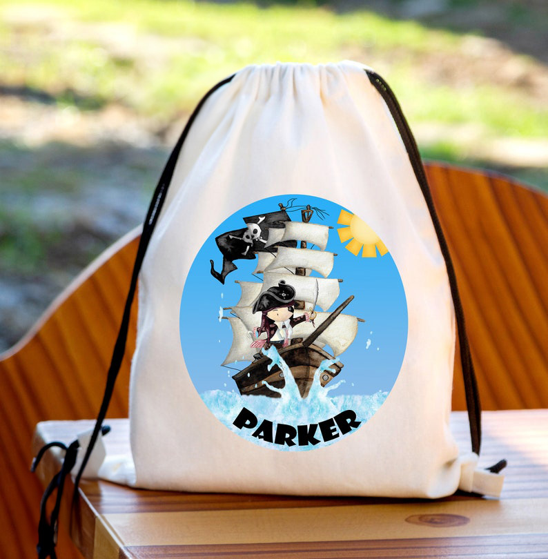 PE Printed Bag For School and Sports Clubs for boys and girls Personalised with cute pirate and ship