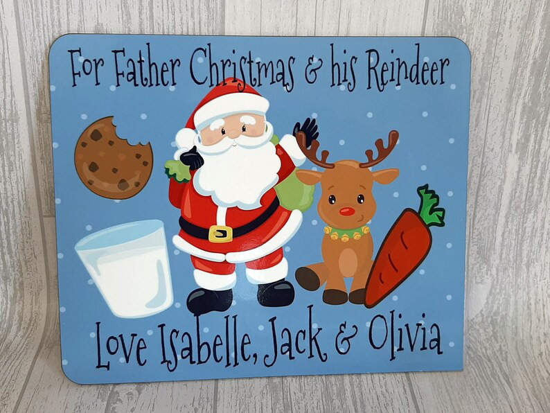 Santa Treat Board, alternative to a treat plate for father christmas with carrots for reindeer, personalised printed board cartoon