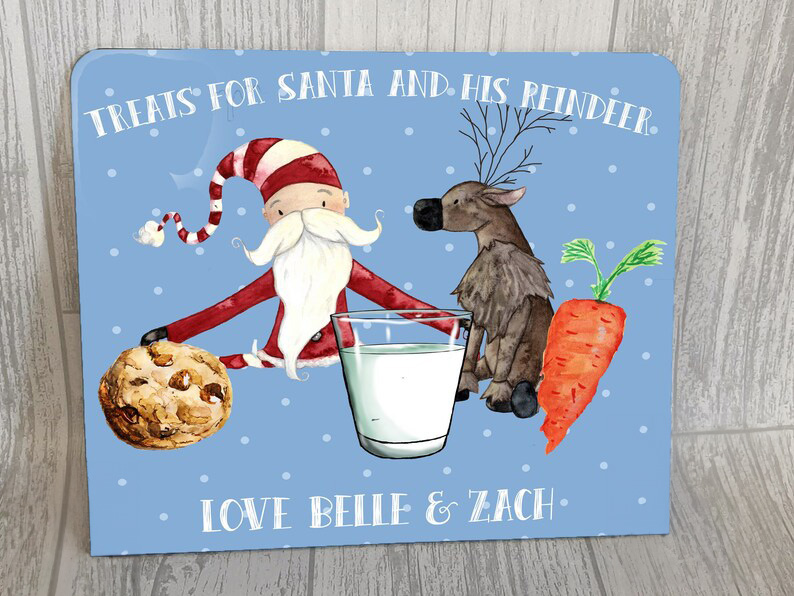 Santa Treat Board, alternative to a treat plate for father christmas with carrots for reindeer, personalised printed board watercolour