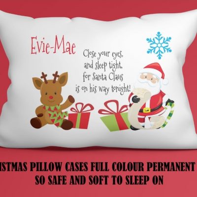 Christmas bed pillowcase, printed great for childrens christmas eve box, personalised