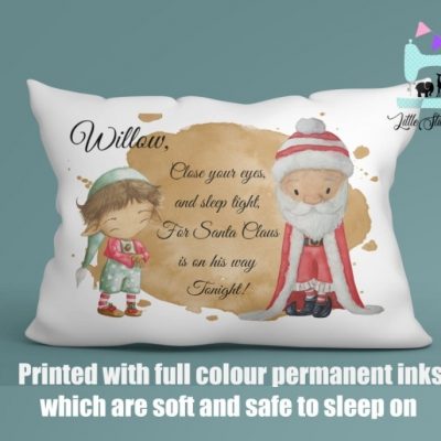 Christmas bed pillowcase, printed great for childrens christmas eve box, personalised santa elf