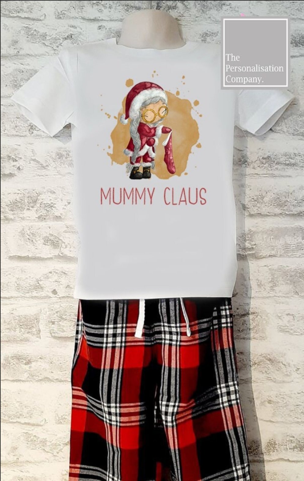 Family Santa Christmas T Shirt PJ Set, create a fun character for every member of the family, Santa, Mrs Claus and either green or red boy or girl elf. Fun matching pjs
