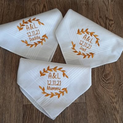 3 hankies with gold embroidery