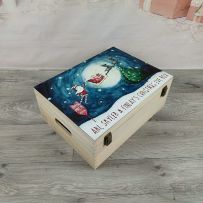 Wooden Christmas Eve Box with handles personalised xmas box crate
