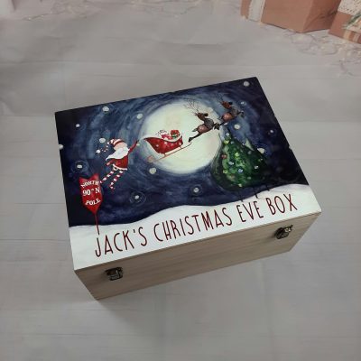 Wooden Christmas Eve Box with handles personalised xmas box crate printed