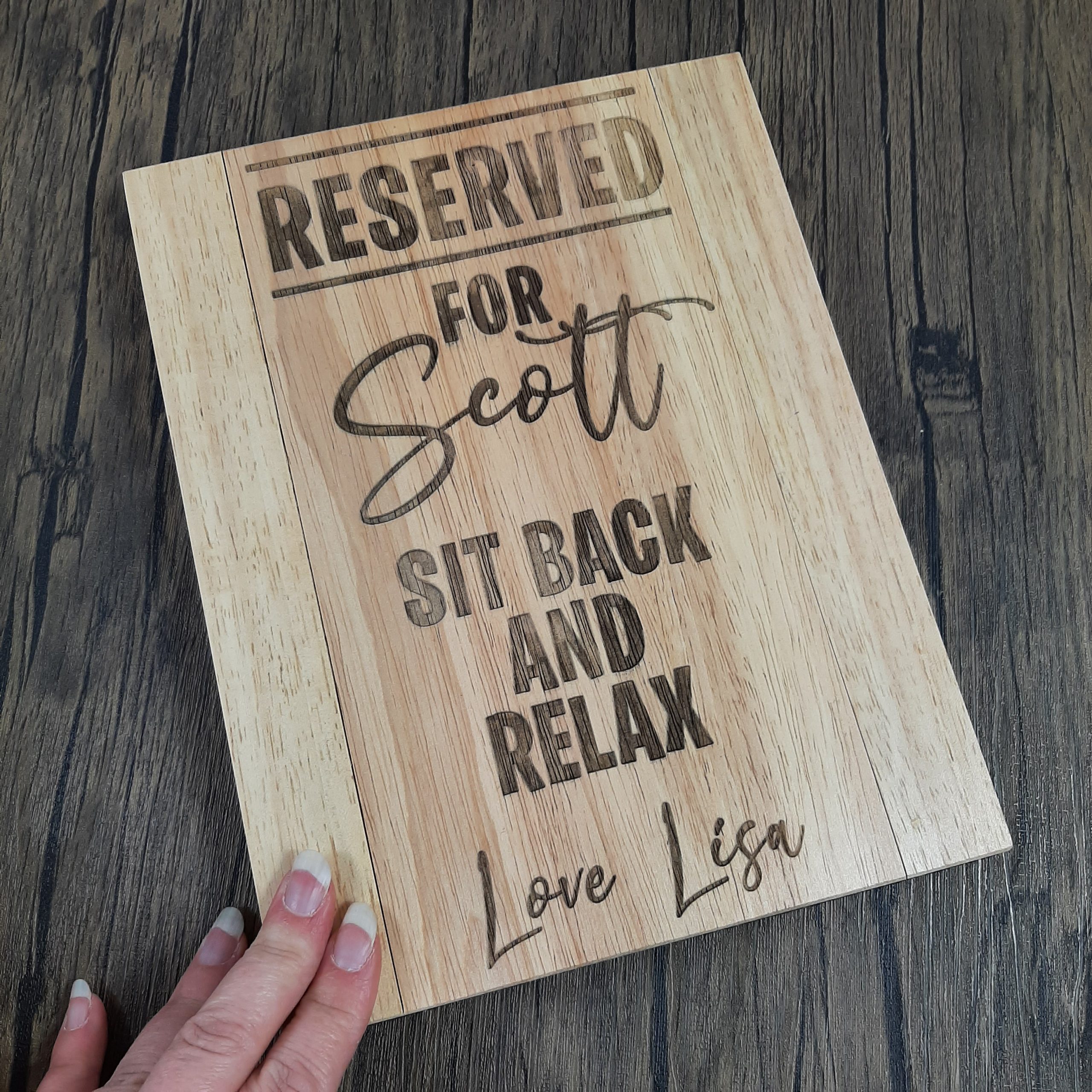 wooden gift for him gift for her, engraved personalised wooden tray sofa arm rest for drink or treats. ideal dad present