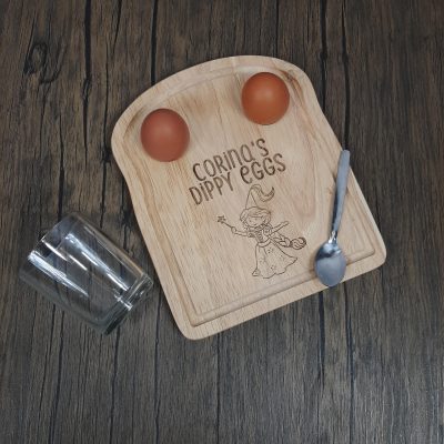 Personalised Wooden Egg Cup Board tray rustic engraved personalisation soldiers. easter princess gift