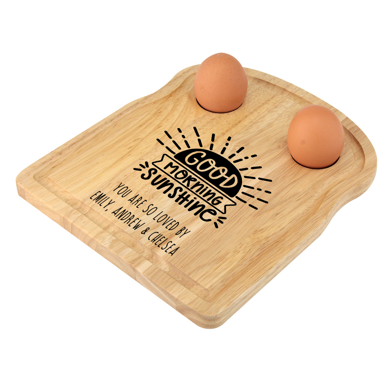 Wooden Loaf Egg Board with good morning sunshine personalised