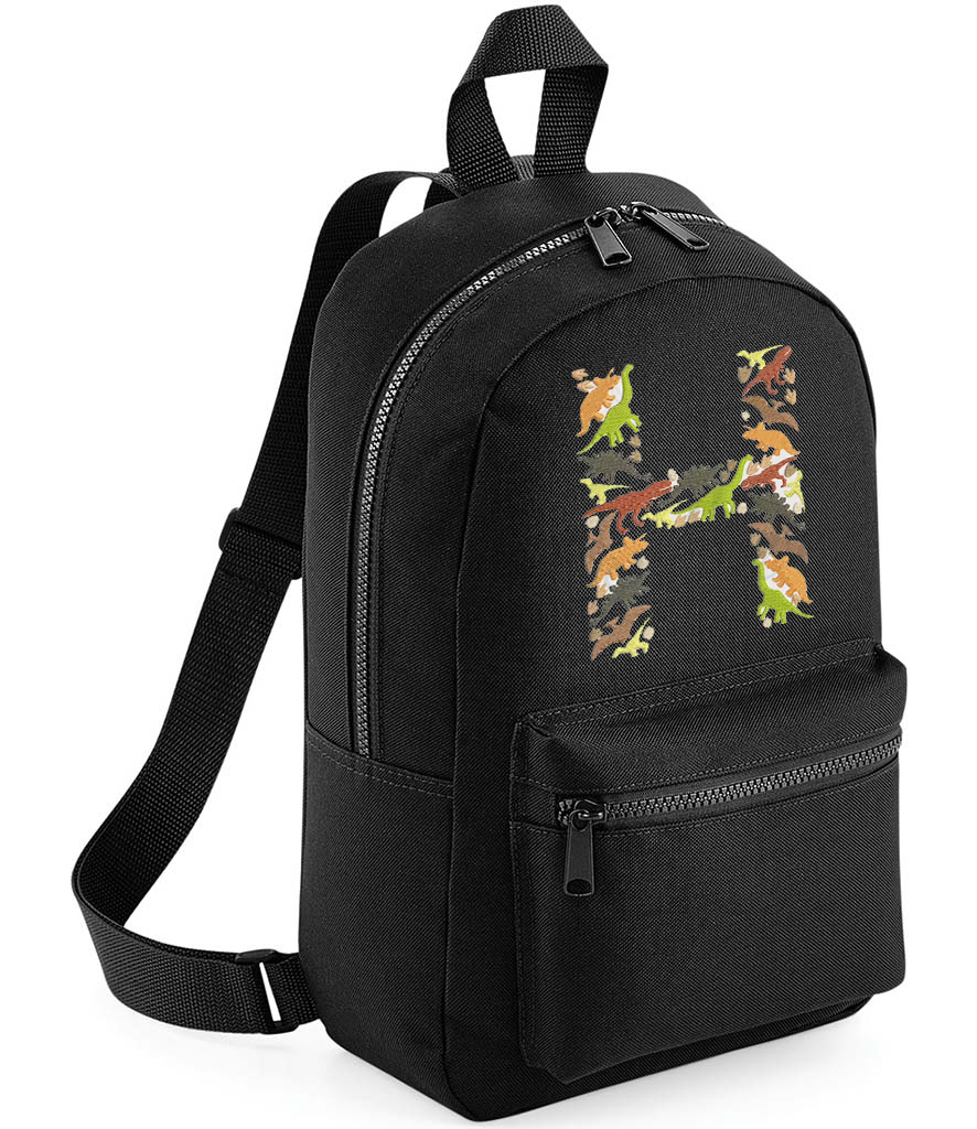 Backpack With Embroidered Initial black with dinosaur initial