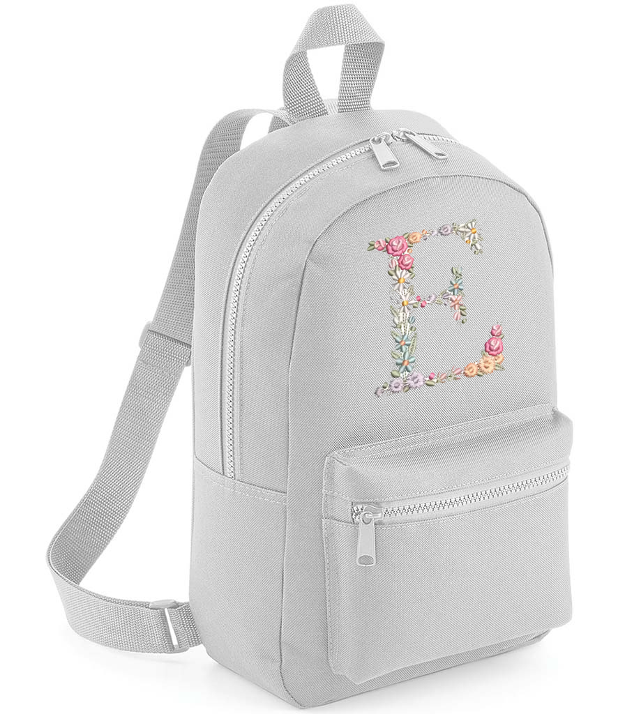 Backpack With Embroidered Initial grey with floral initial