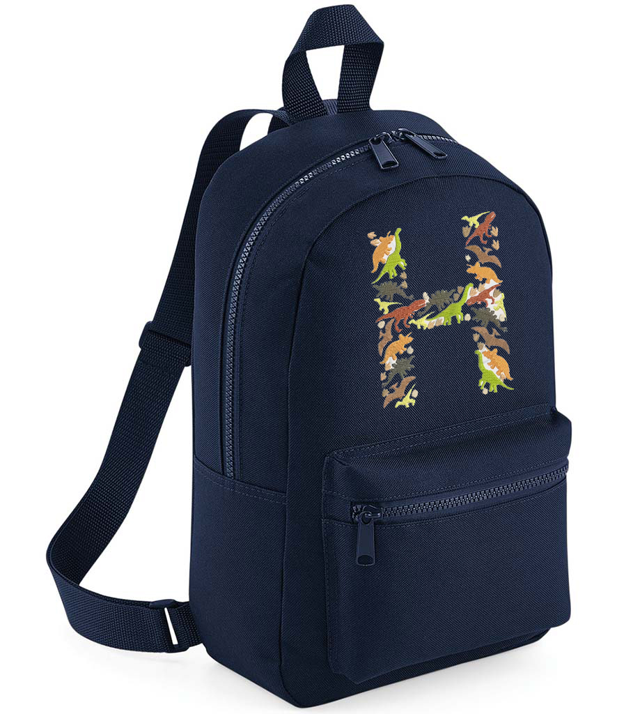 Backpack With Embroidered Initial navy with dinosaur initial