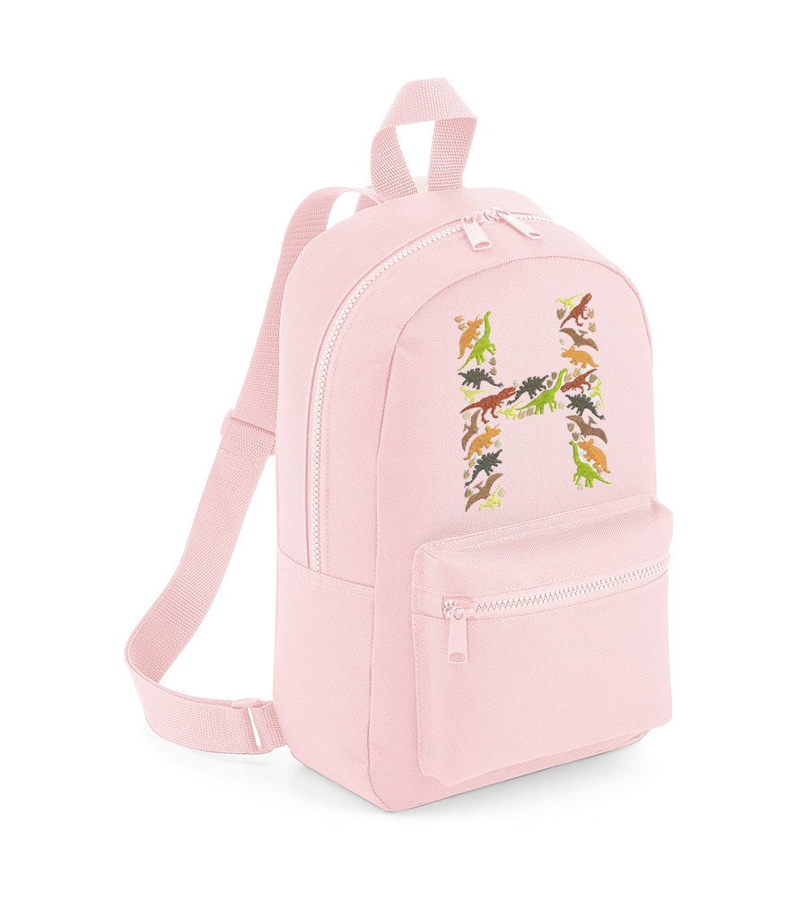 Backpack With Embroidered Initial pink with dinosaur initial