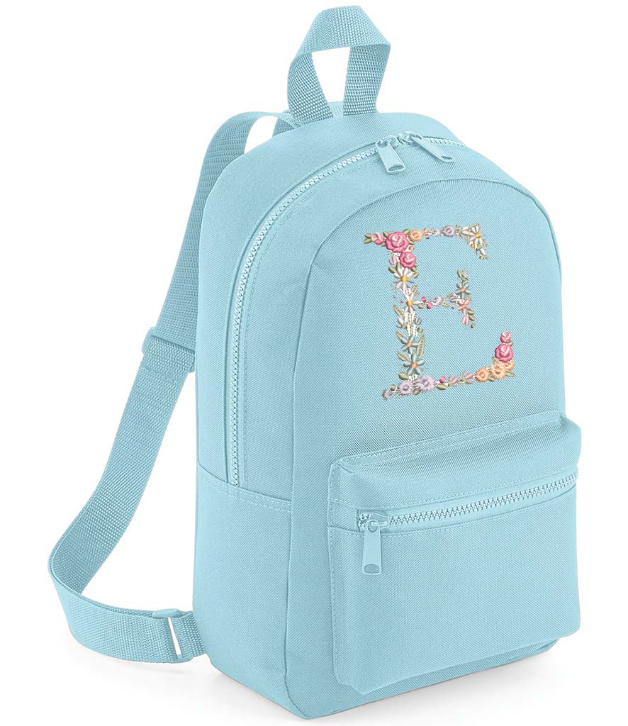Backpack With Embroidered Initial pink with floral initial