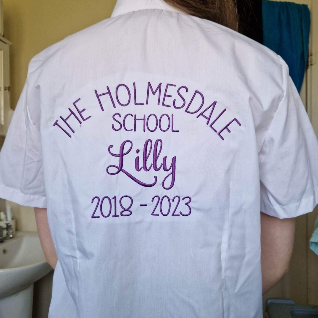 Leavers Signing Shirt Perfect for the Last Day of School 2024 2025 2026 custom and personalised worn by lilly