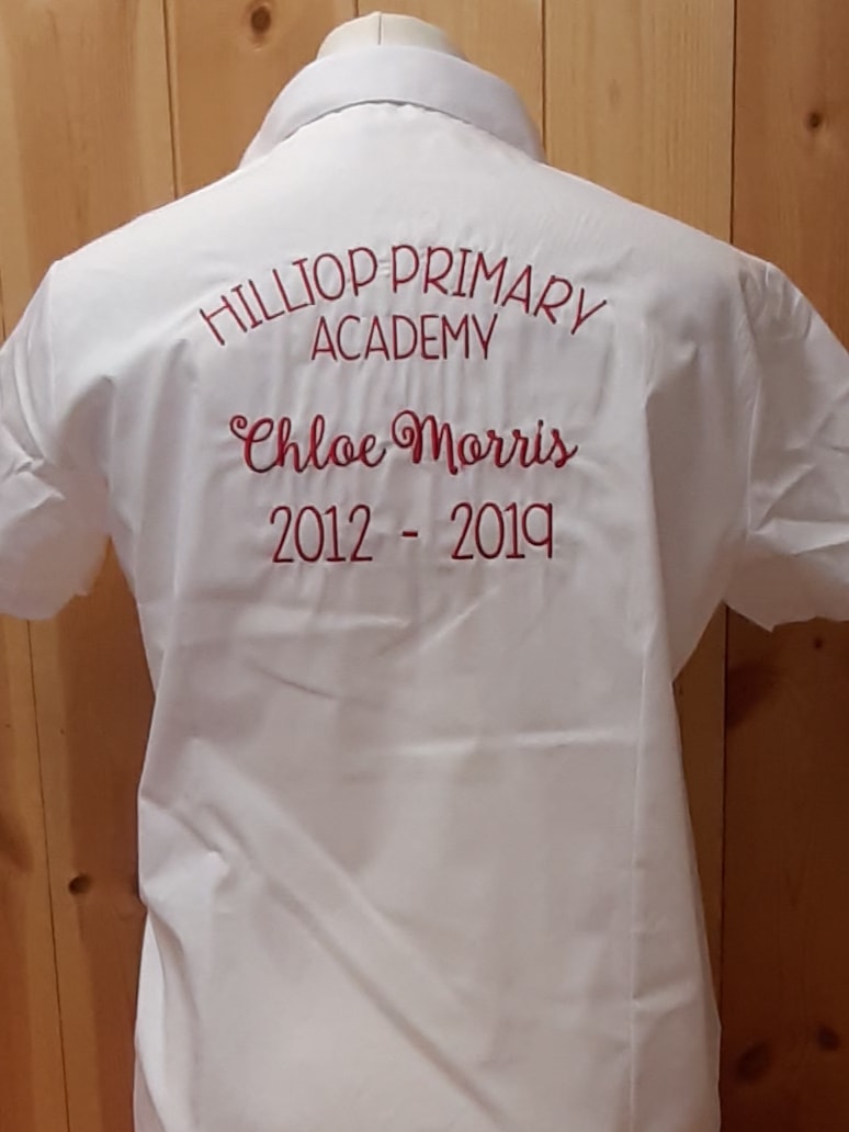 Leavers signing shirt schools last day customisable personalised embroidered shirt with school name and dates perfect for primary and secondary school Chloe