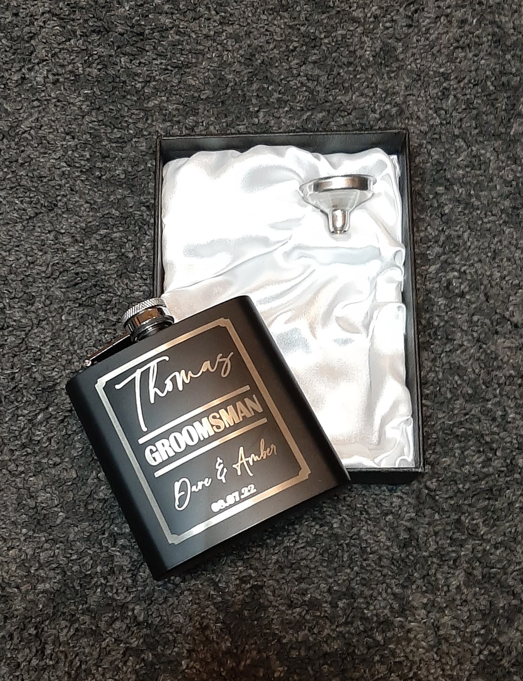 Wedding Hip Flask Gift Set mens wedding gift best man groom page boy grooms men gift occasion personalised with Name and date out of box