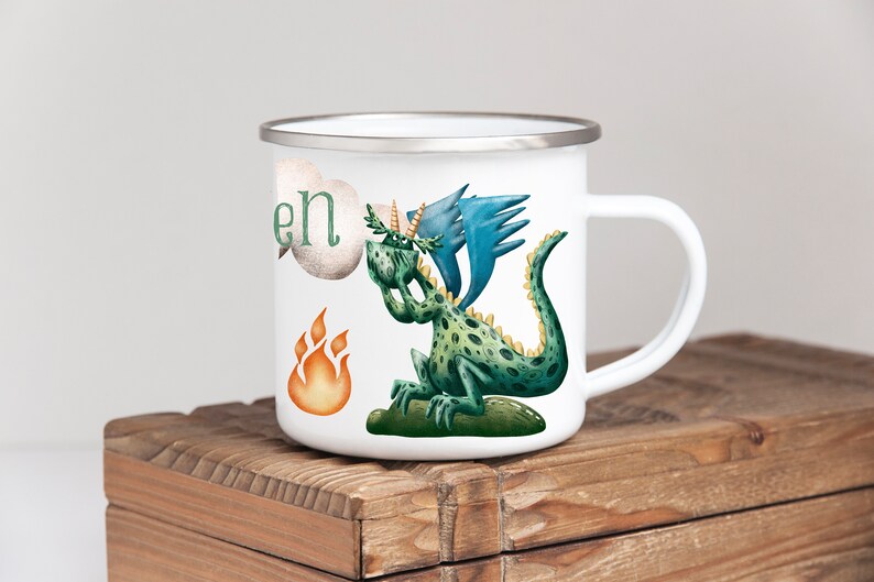 Children's Tin Camping Mug in dragon design