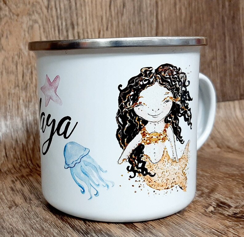 Children's Tin Camping Mug in mermaid design