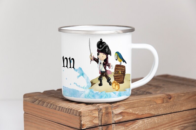 Children's Tin Camping Mug with pirate design