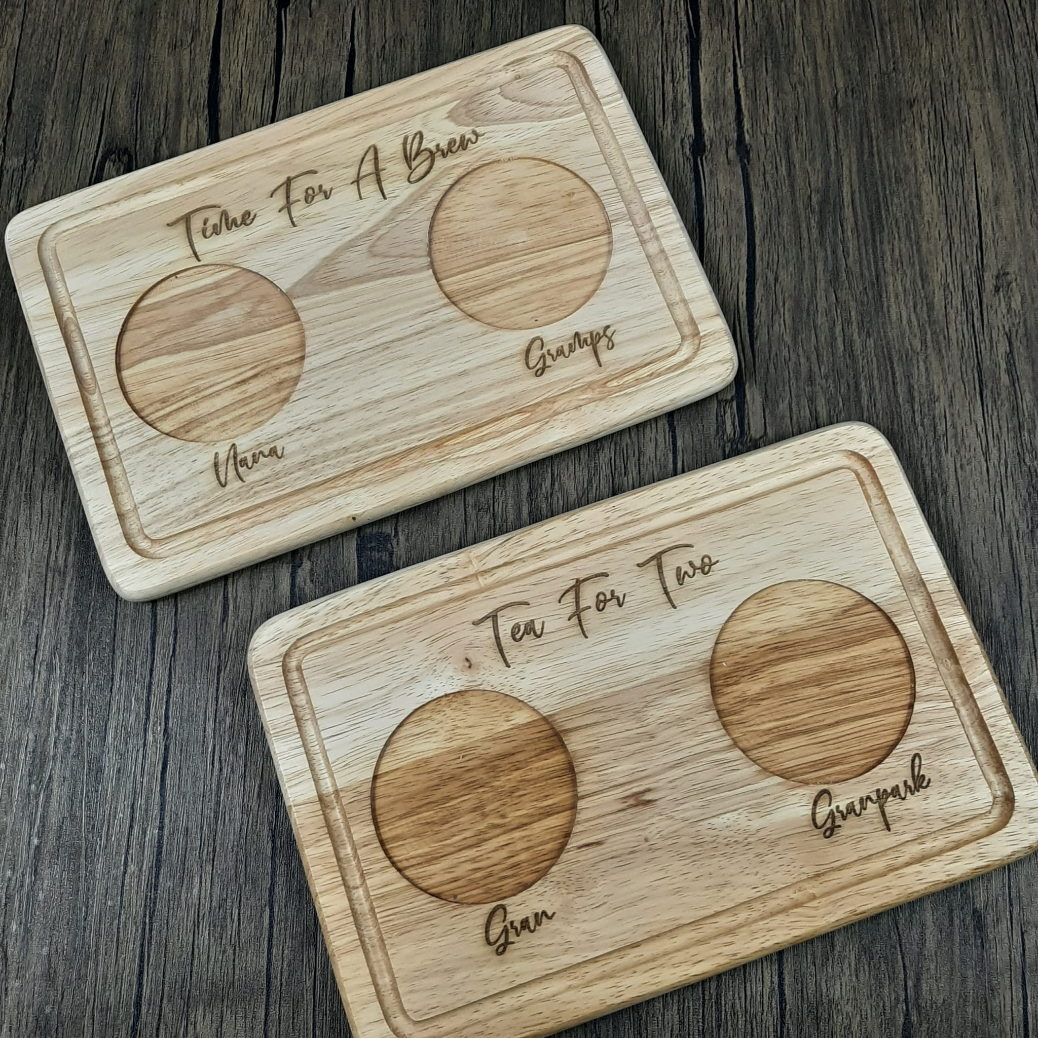 Tea For Two Mug Board ideal personalised gift for couples, especially Great for parents and grandparent gift. Personalised and custom with drink recesses a