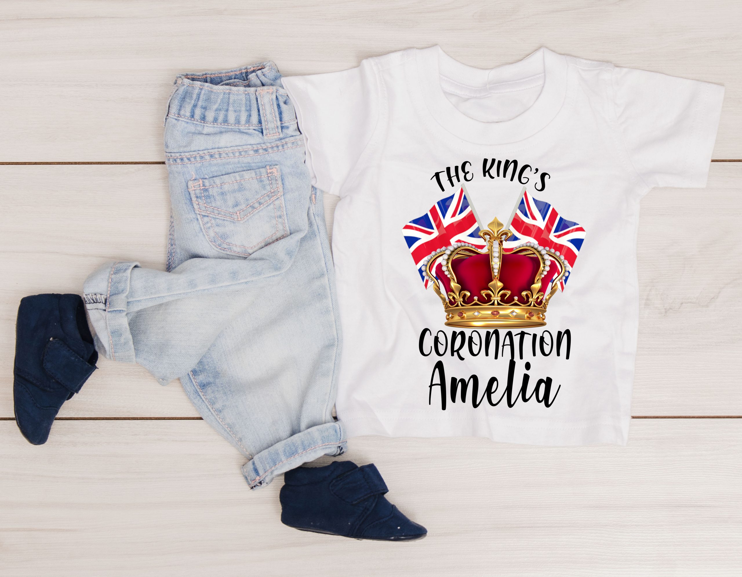 King Coronation T Shirts for boys and girls with London themes personalised
