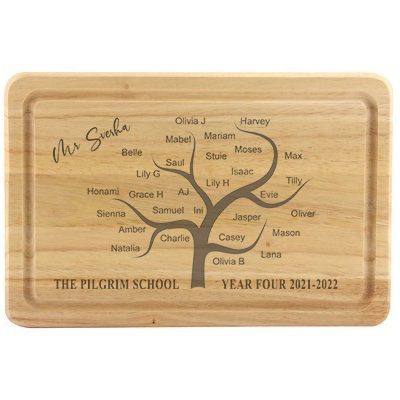 Personalised wooded chopping board for teachers gifts. This image is shown on the personalisation company website. Personalised and affordable gifts for every occassion. Visit www.the-personalisation-company.co.uk