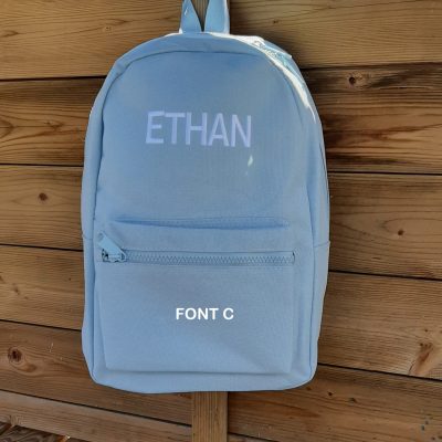 Personalised childrens backpack with embroidered name. This image is shown on the personalisation company website. Personalised and affordable gifts for every occassion. Visit www.the-personalisation-company.co.uk