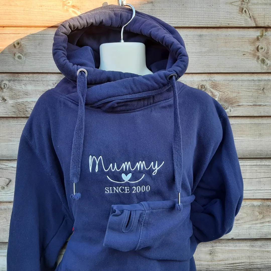 Crossover Neck Hoodie with Mummy/Daddy Est