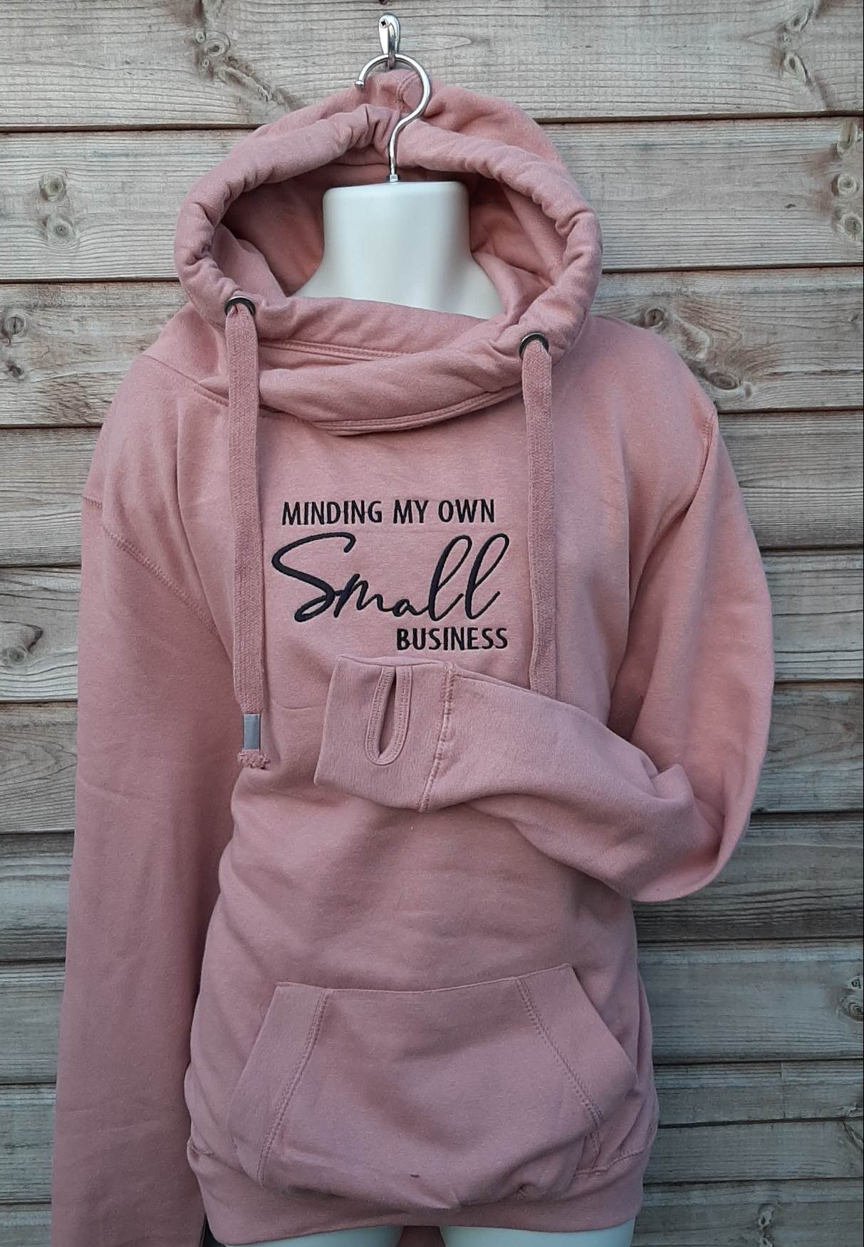 Crossover Neck Hoodie with Minding My Own Small Business
