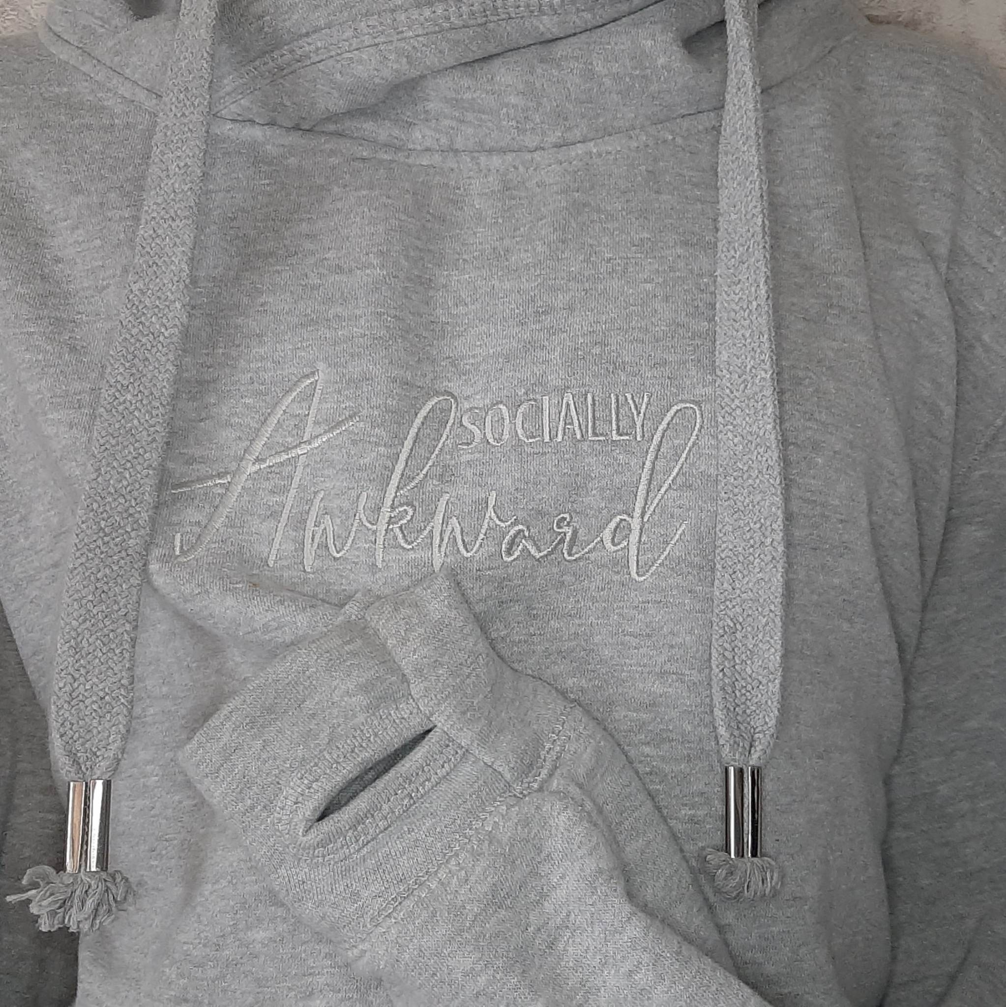 Crossover Neck Hoodie with Socially Awkward Slogan
