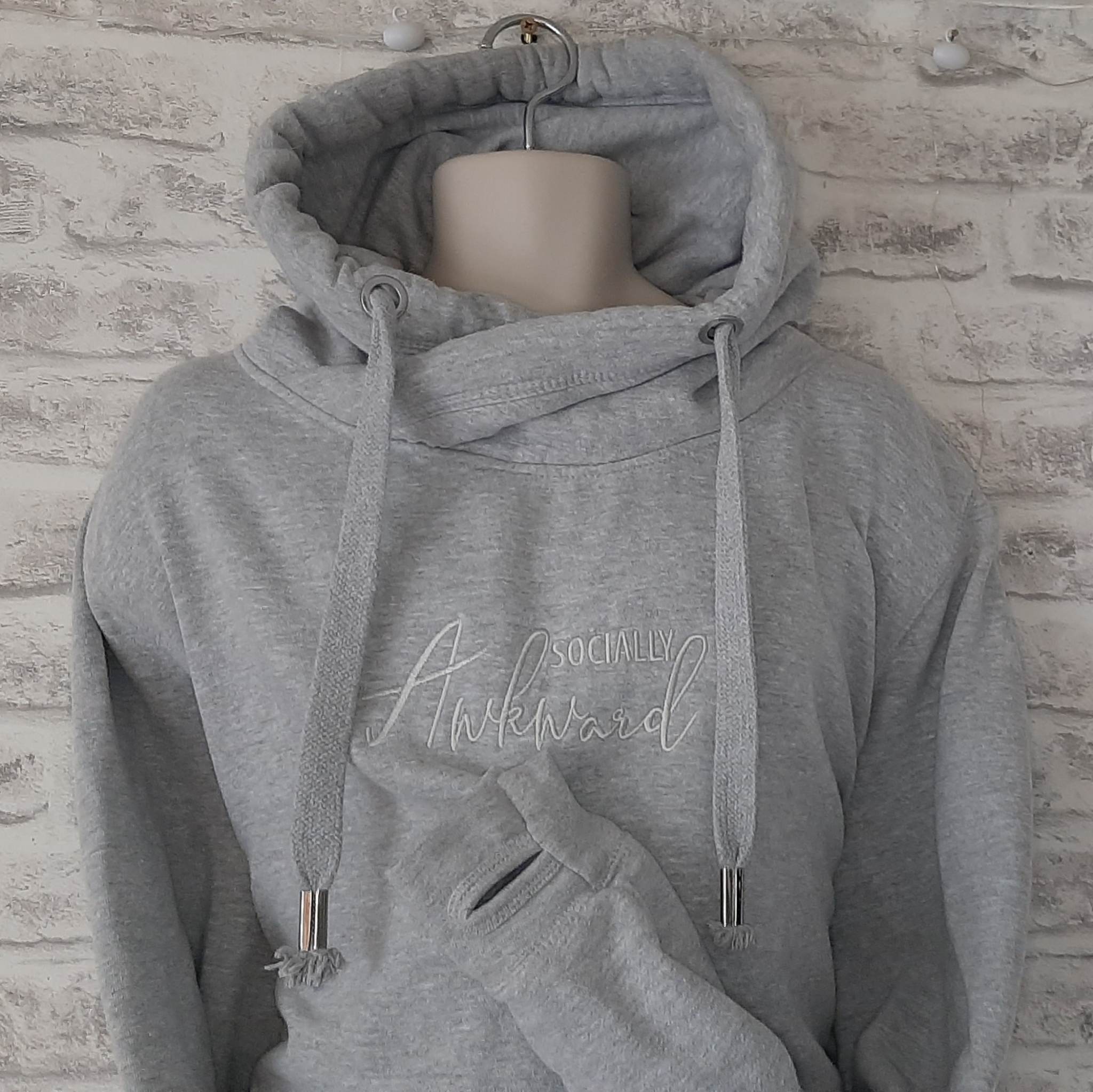 Crossover Neck Hoodie with Socially Awkward Slogan