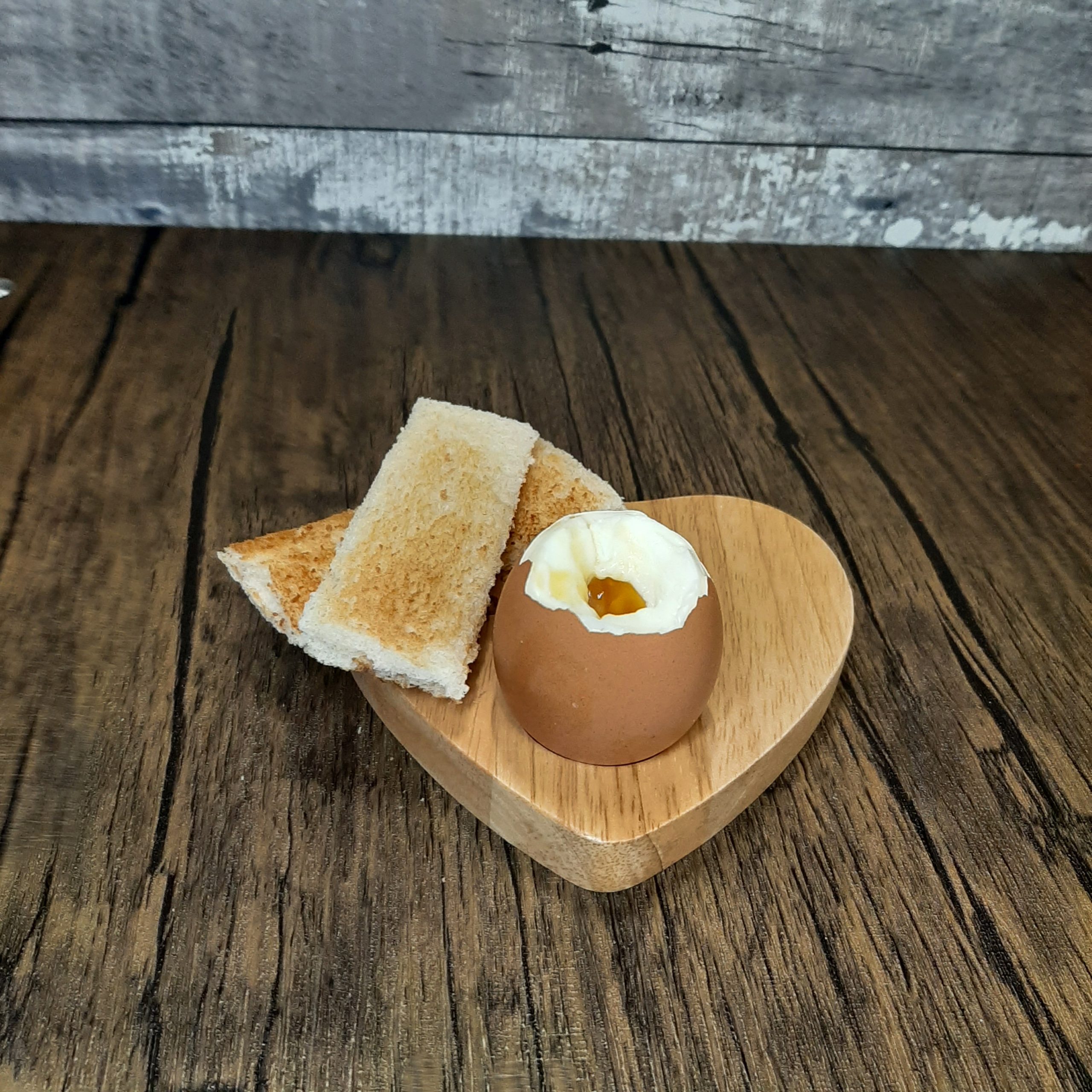 Wooden Heart Egg Board with dippy egg and soldiers with engraved name