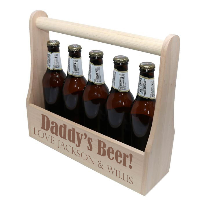 wooden beer bottle carrier for men fathers day birthdays personalised custom text beer holder