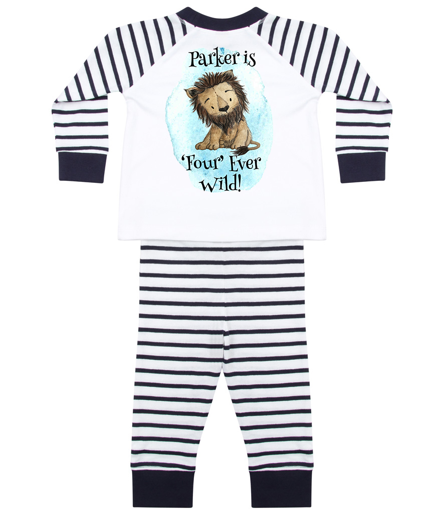 Printed Toddler Pjs in navy with lion four ever wild