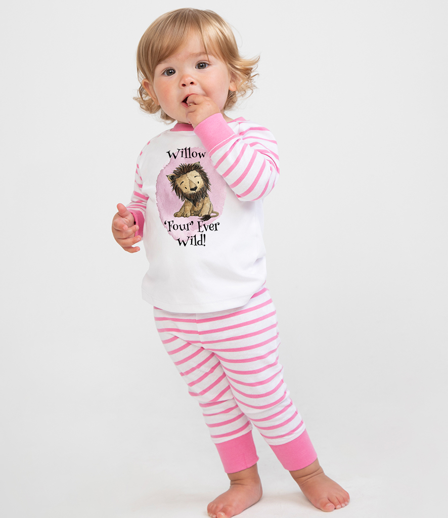 Printed Toddler Pjs in pink with lion four ever wild design
