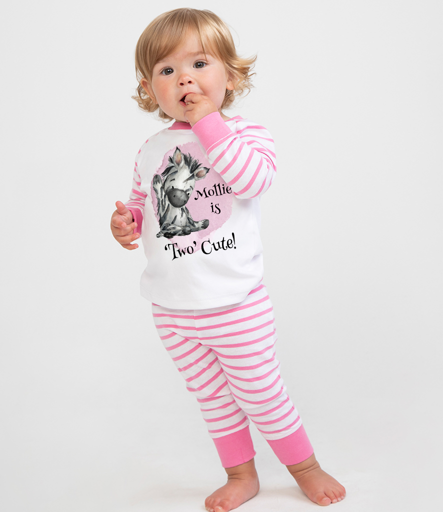 Printed Toddler Pjs in pink with zebra design two cute