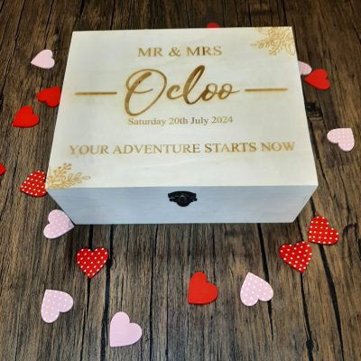 wedding keepsake box with engraved personalisation a great wedding gift - has your adventure starts now