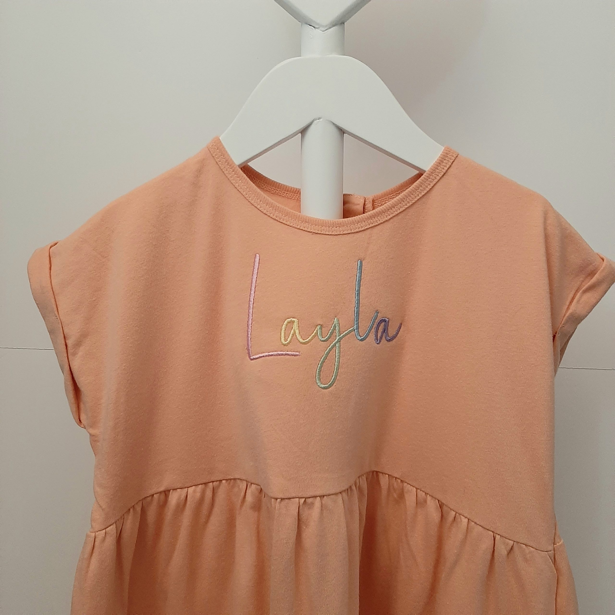 dusky pink cotton summer dress with rainbow name