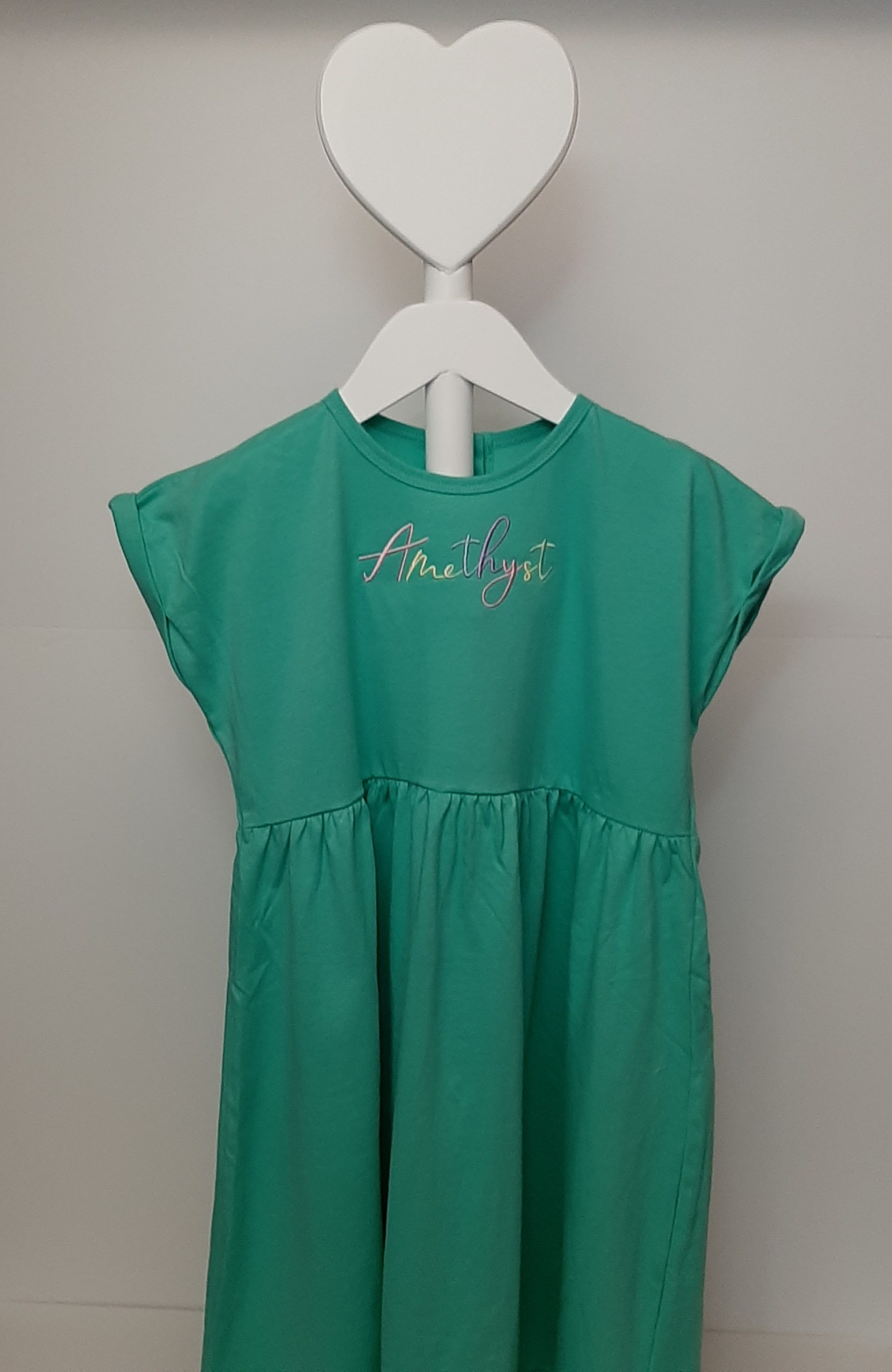 green cotton summer dress with rainbow name
