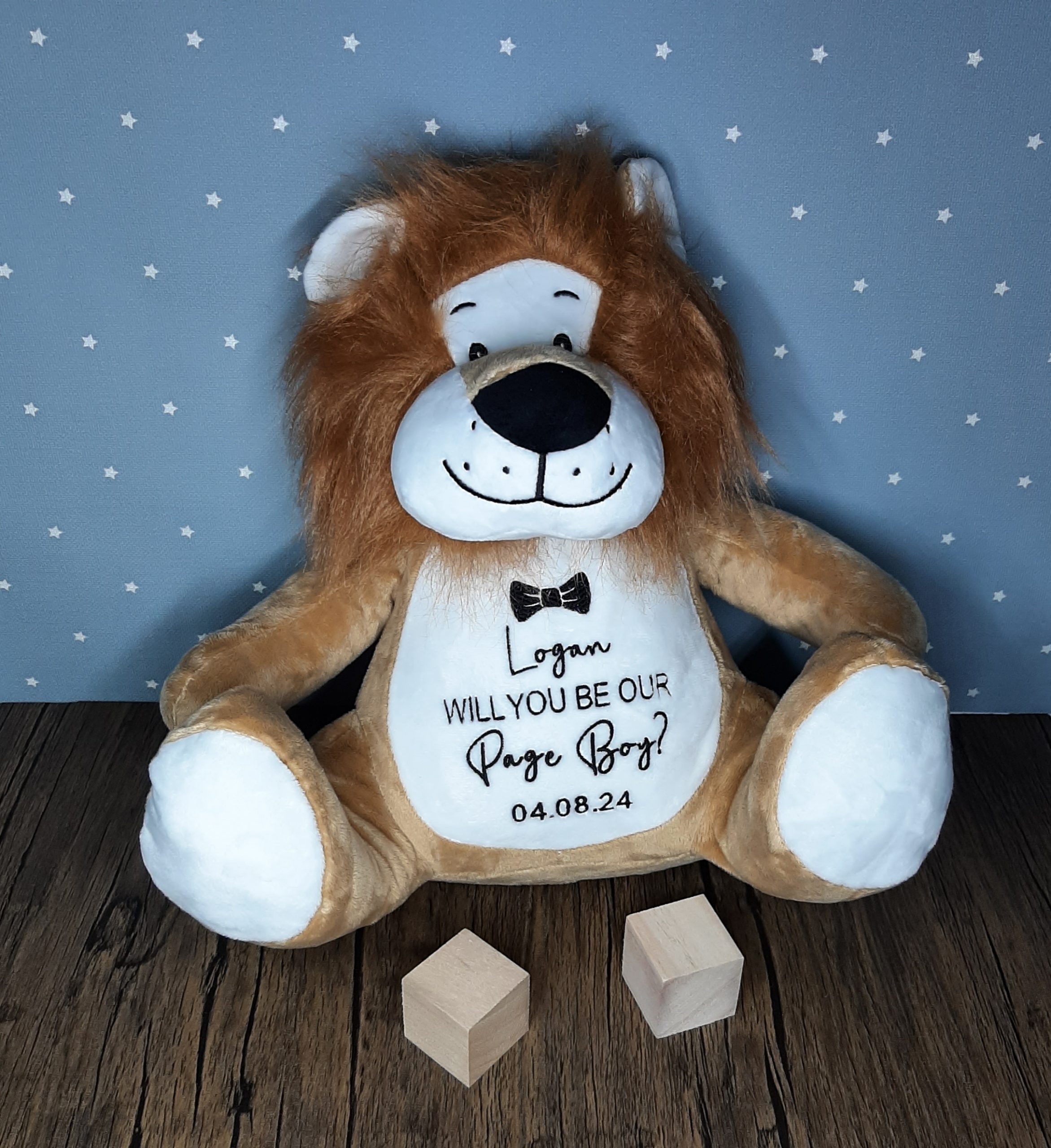 Embroidered Soft Cuddly Lion with page boy design embroidered