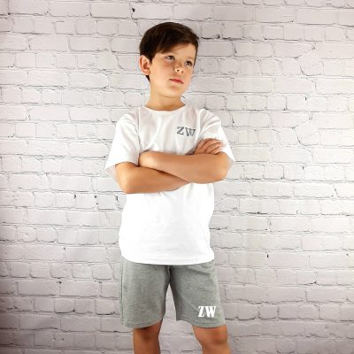 shorts and t shirt childrens grey marl shorts with white embroidered personalisation Children's Cotton Shorts