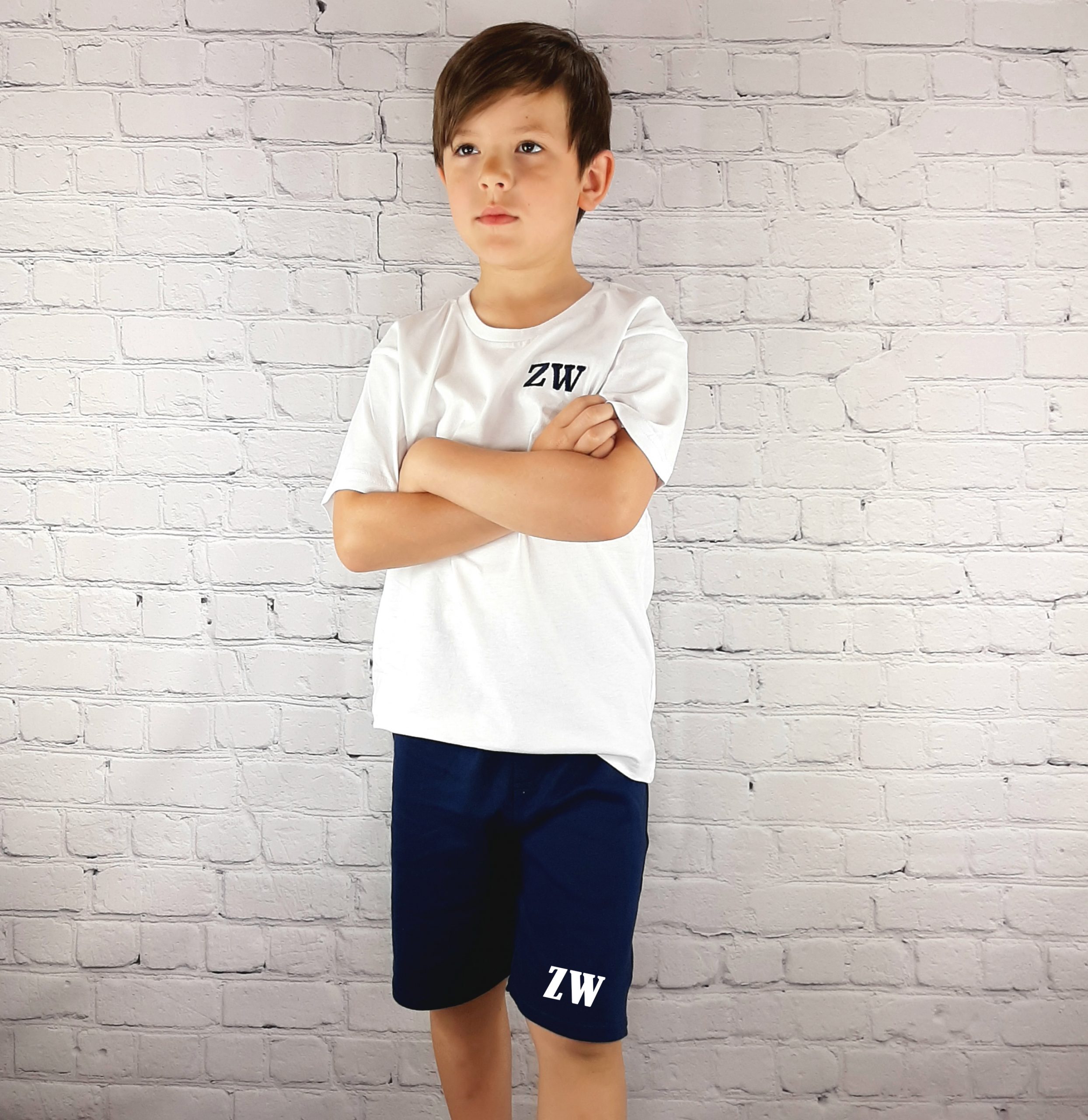 shorts and t shirt childrens navy shorts with white embroidered personalisation Children's Cotton Shorts