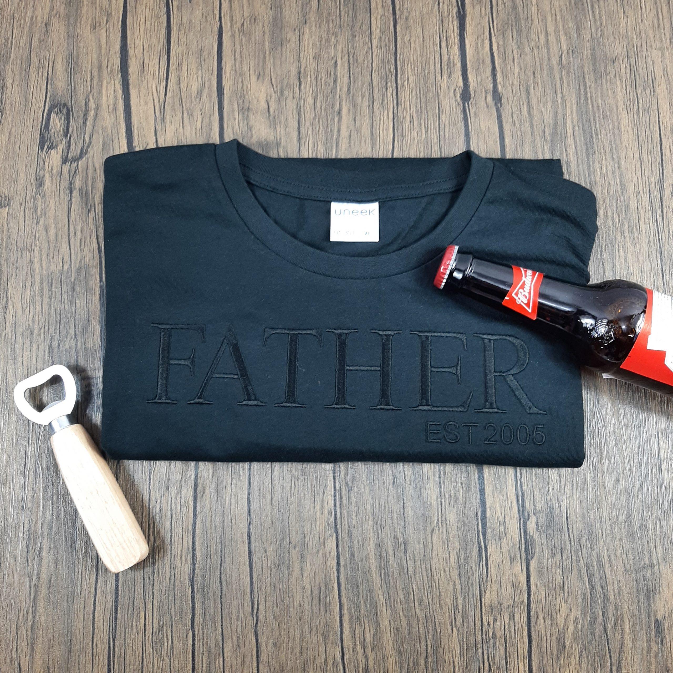 father t shirt with heavy matching embroidery established date