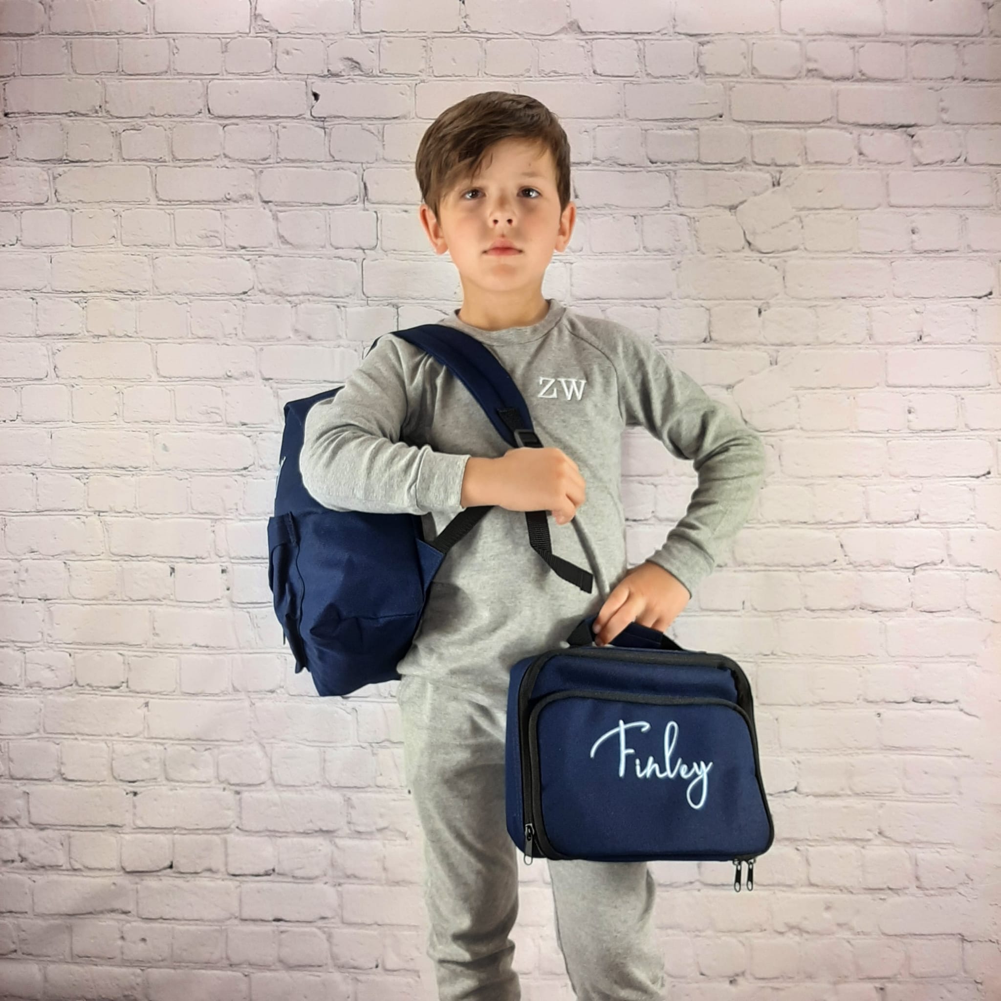 3 piece back to school bag set featuring gym bag school backpack rucksack and cooler lunch bag with embroidered personalised name